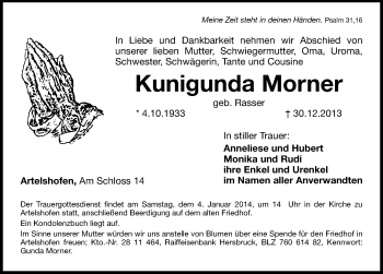 Traueranzeige von Kunigunda Morner von Hersbrucker Zeitung